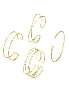 Adjustable Gold Tone Arm Cuffs Minimalist Coil Upper Arm Bracelets Set